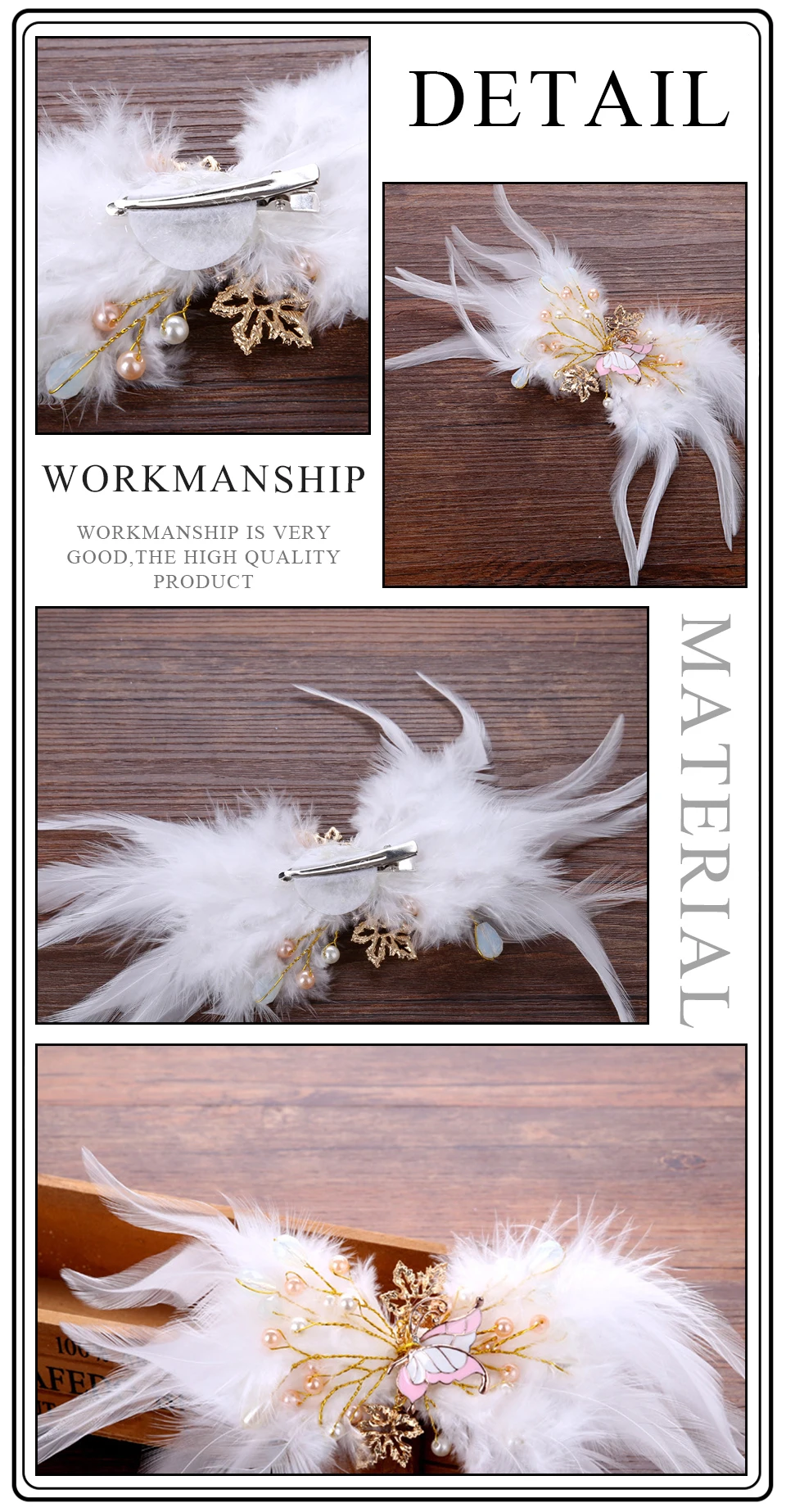 Haimeikang White Hair Accessories Woman Hair Decoration Wedding Party Barrettes Hair Clip Bridal Wedding Feather Headdress