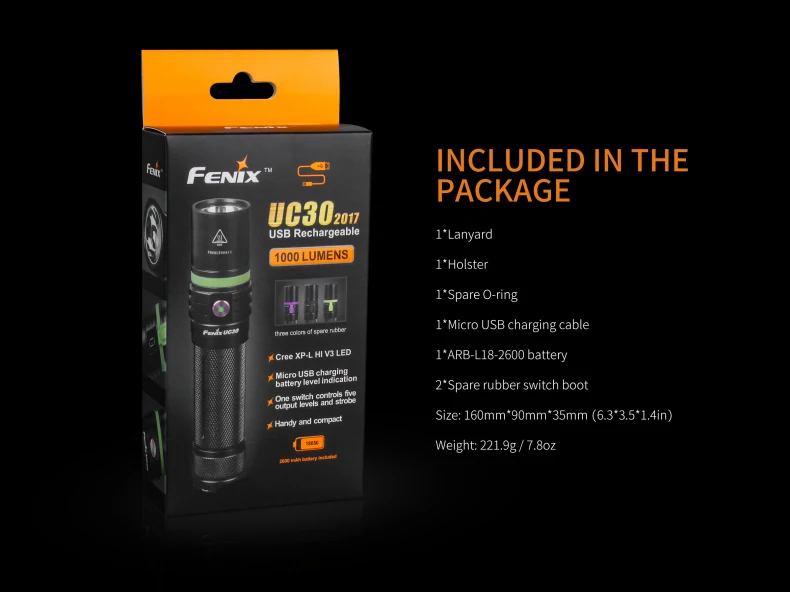 Фонарик Fenix UC30 Cree XP L HI V3 светодиодный 1000 люмен Micro USB зарядка для кемпинга|Фонарики
