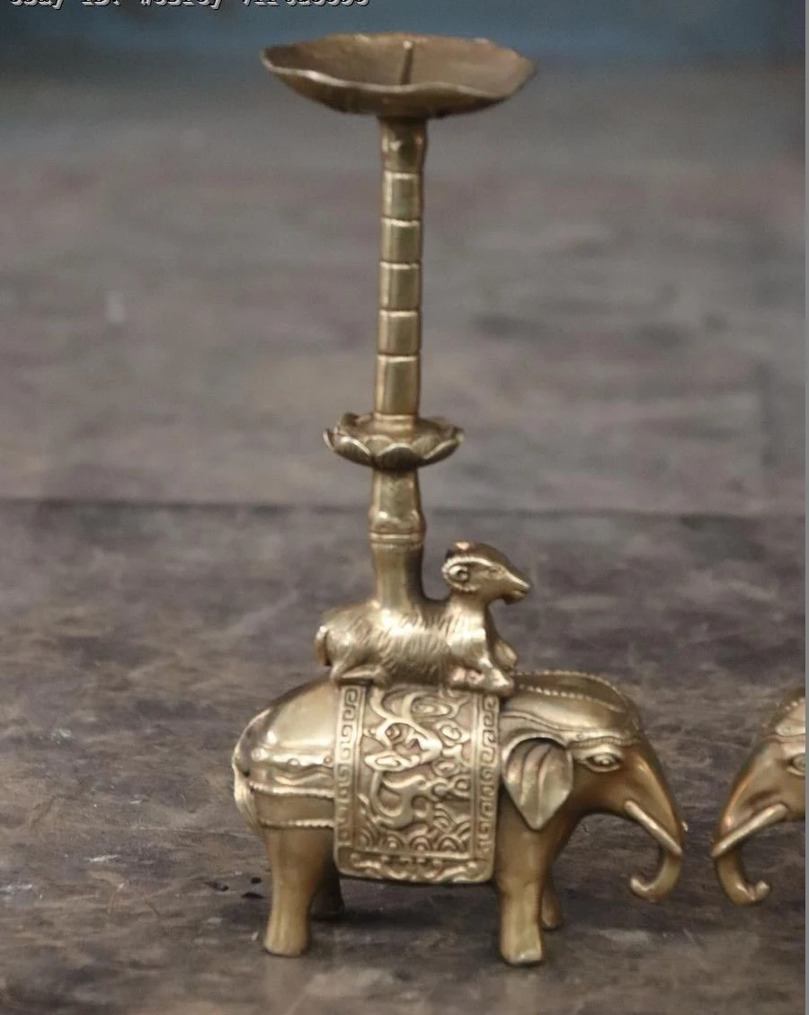 Китайская латунная медная Свеча-подсвечник с изображением слона овечки козы |