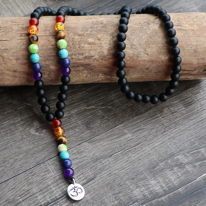 Fashion Women Jewelry Long Necklace Ohm Nature Stone Pendant Meditation Bead Yoga 7 Chakra | Украшения и аксессуары