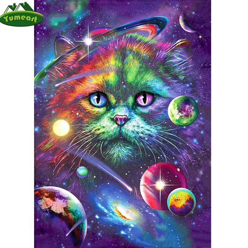 YUMEART алмазная живопись красочная кошка планета кристалл Стразы по номерам