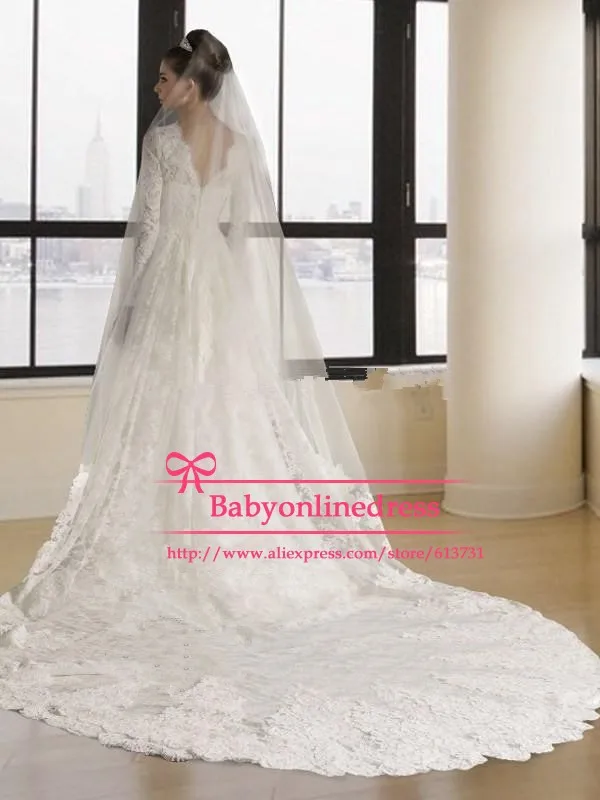 Wedding Dresses Tea Length A-Line Floor-Length Court Train Lace High Cap Sleeve Full Natural Backless Built-In Bra Customized 20 | Свадьбы и