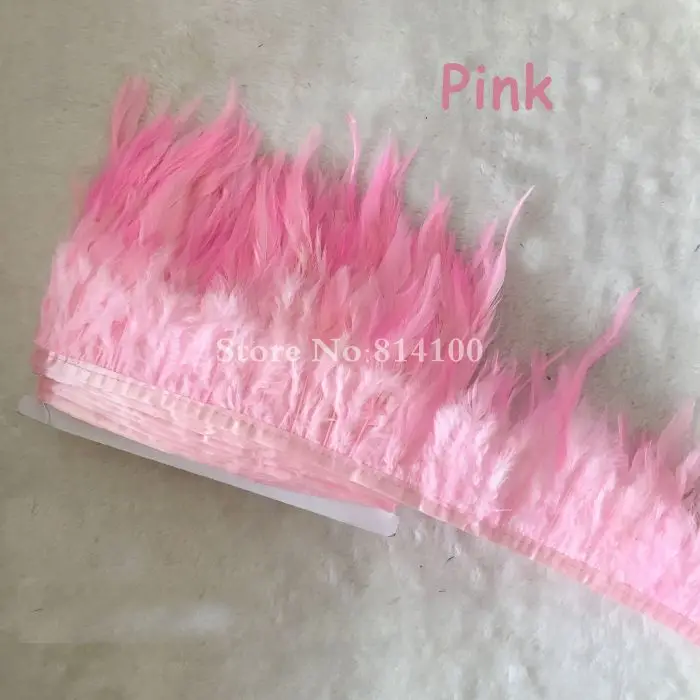 pink 10 ярдов/партия; сделаны из Натурального Коричневого курица петух с перьями из хвоста петуха бахрома отделка из перьев для украшения для одежды - Цвет: pink