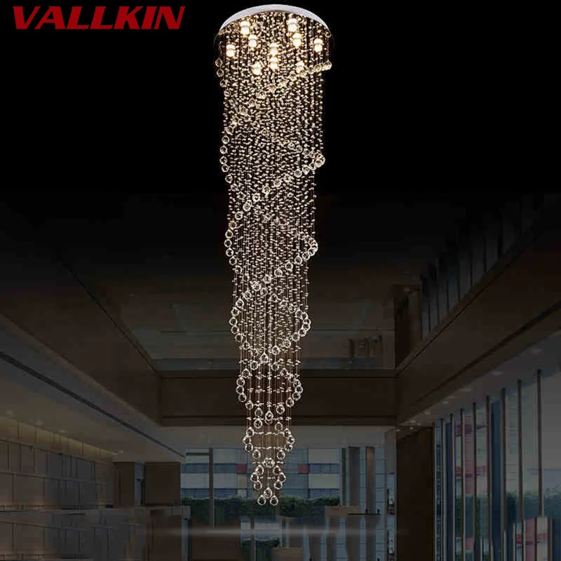 Satılık LED Kolye Işık Yemek Odası Için Modern Lamba Çift Spiral Merdiven Armatürleri K9 Temizle Kristal D70CM Gümüş Gölgelik Işıkları