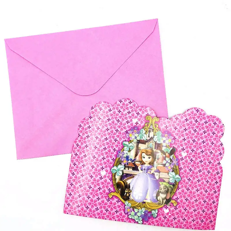 Inviting card 6pcs Принадлежности для тематической вечеринки в стиле принцессы Софии; Детский комплект для вечеринки в честь Дня рождения; семейные вечерние комплекты для девочек - Цвет: Inviting card 6pcs