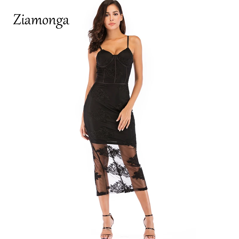Ziamonga черный хаки кружево вышивка Бандажное платье сладкий цветочный сетчатая