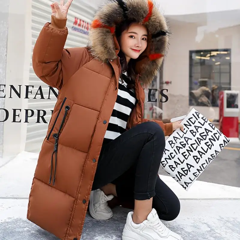 Женская куртка с капюшоном ENLU зимняя брендовая меховым воротником и перьями