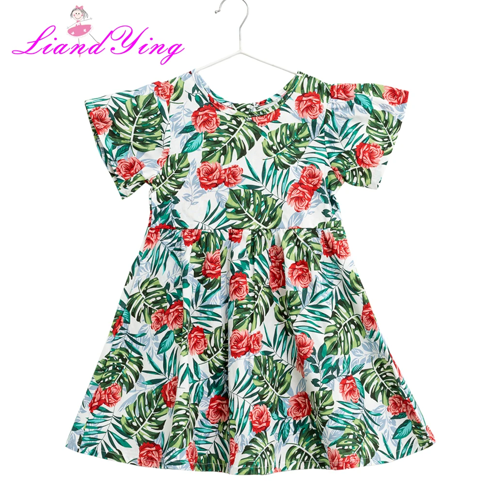 

Baby Girls Dress Brand Summer Beach Style Floral Tropical Leaves Print Party Dresses For Girls Vintage Toddler Girl Clothing