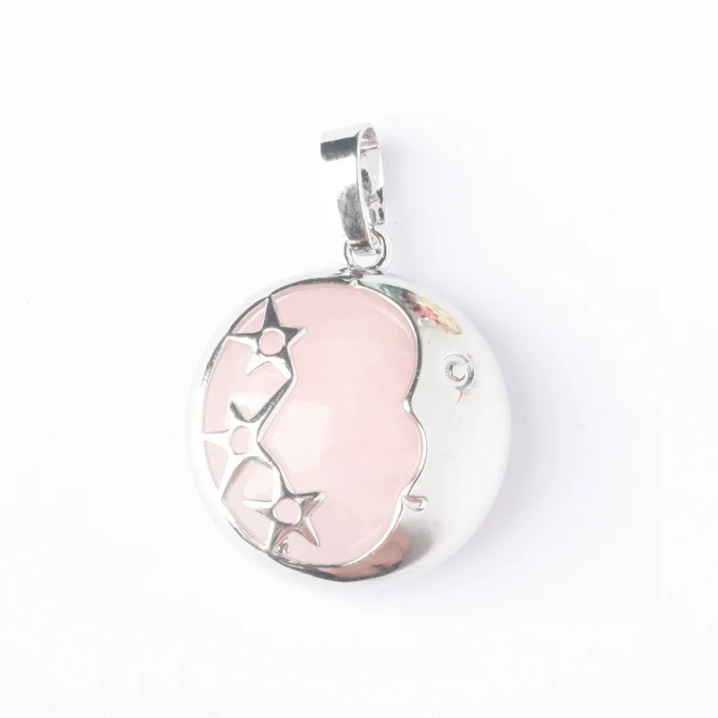 Rose quartz Lapis тигровый глаз авантюрин бирюза опал розовый кварцевый кристалл унакит Звезда Луна инкрустированные сплав диск шарик кулон 1 шт - Окраска металла: Rose quartz