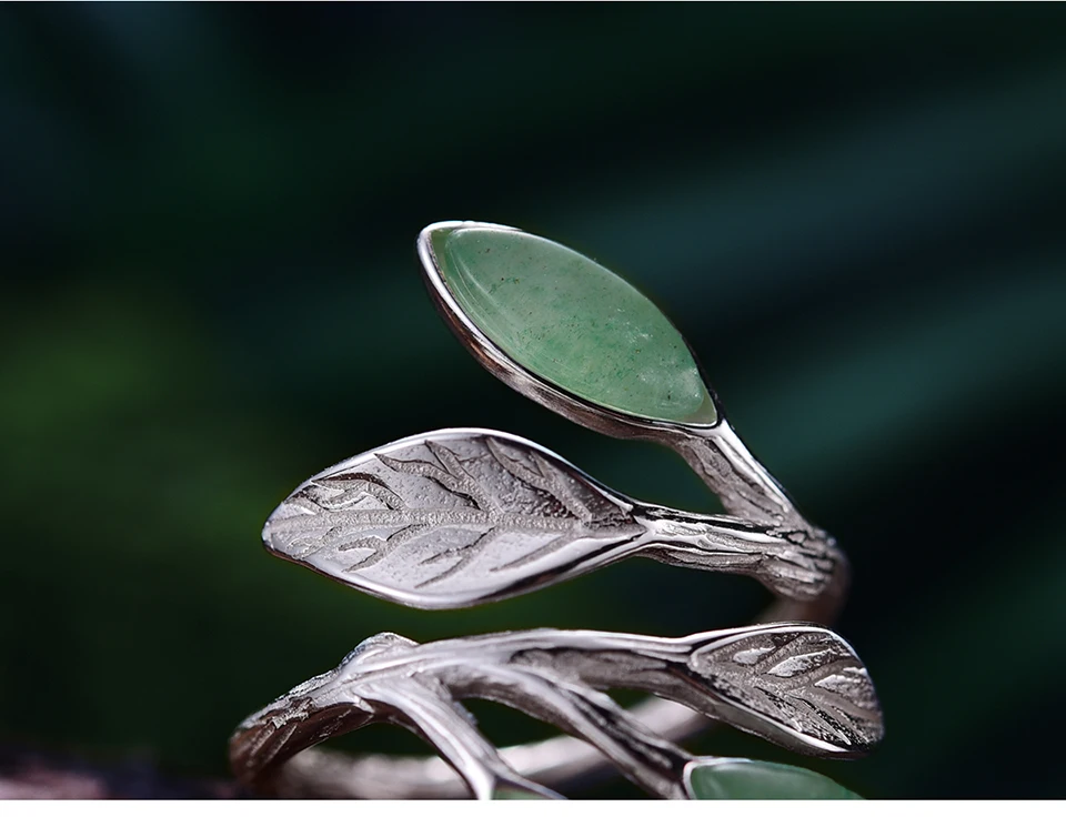 Lotus Fun Настоящее 925 пробы Серебряное Открытое кольцо натуральный камень ручной работы дизайн ювелирные украшения Весна в воздухе кольца с листьями для женщин