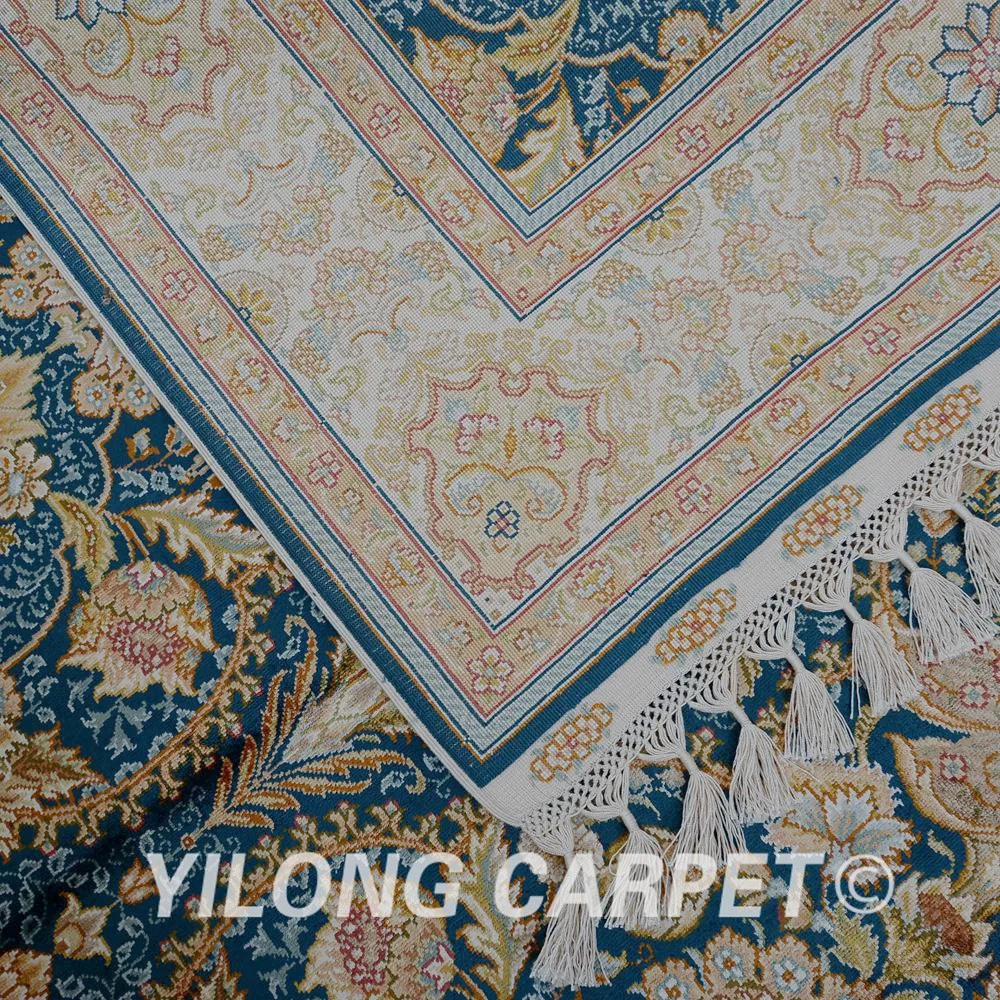 Yilong 4.6'x6.6' Hereke silk carpet blue handmade exquisite hand knotted Turkish rug (1794) | Дом и сад
