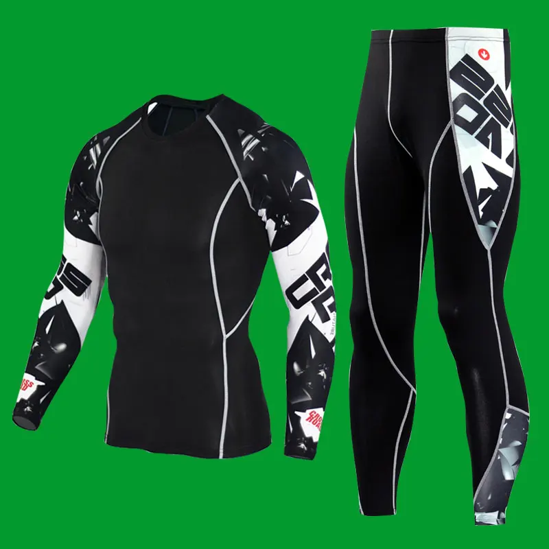 Новинка 2018 Мужская компрессионная футболка комплект облегающие рубашки с