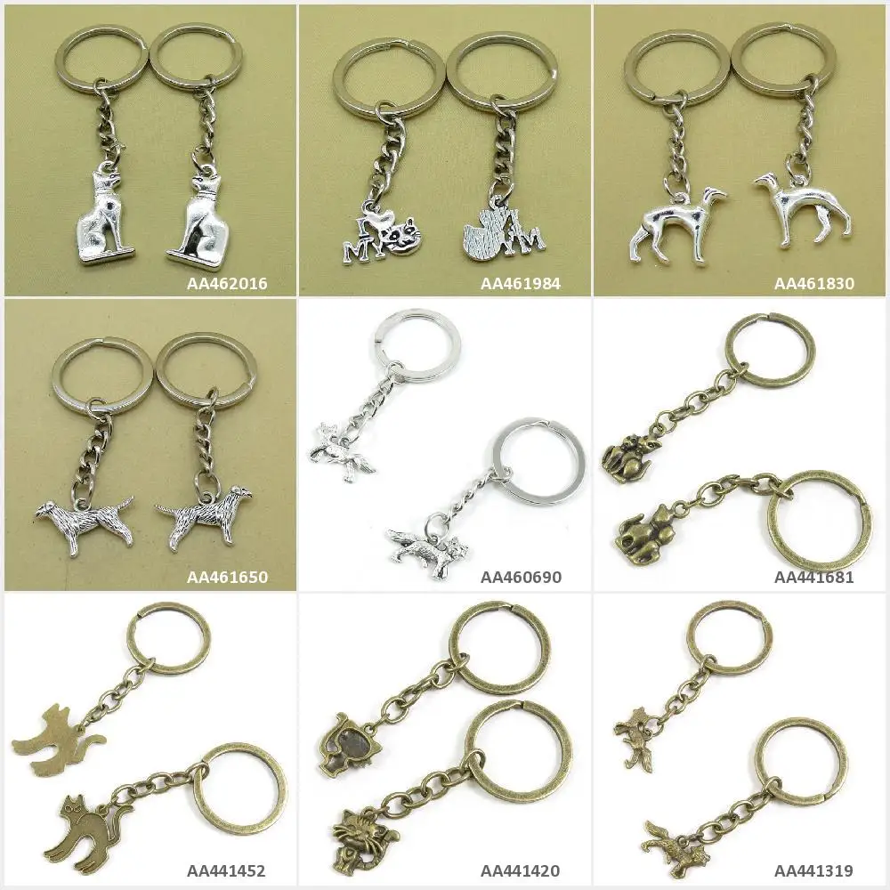 Античный бронзовый серебряный брелок для ключей кольцо Круглый собака котенок
