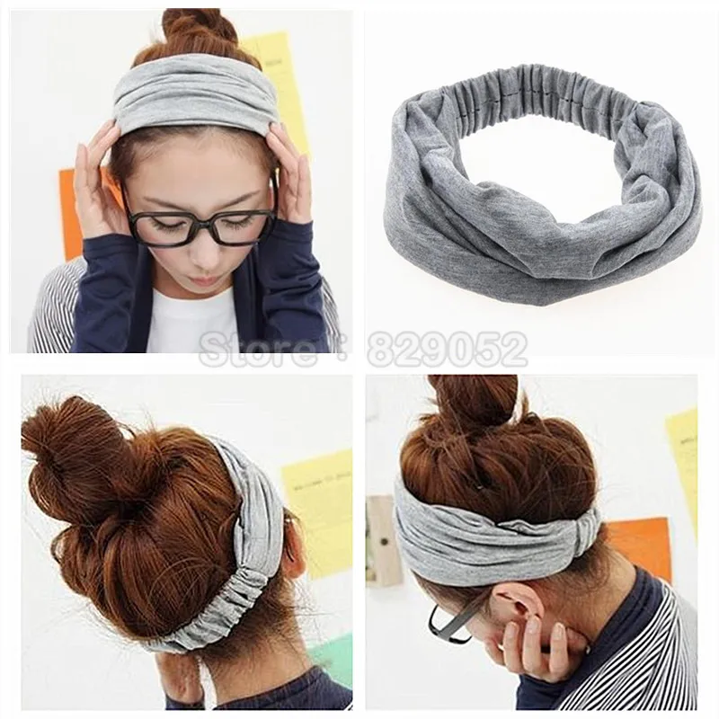 Boho однотонный комплект с эластичной резинкой широкая повязка на голову тюрбан для Для женщин из хлопка для девочек, для занятий спортом, йогой, повязки на голову, повязка на голову, повязка для волос аксессуары для волос