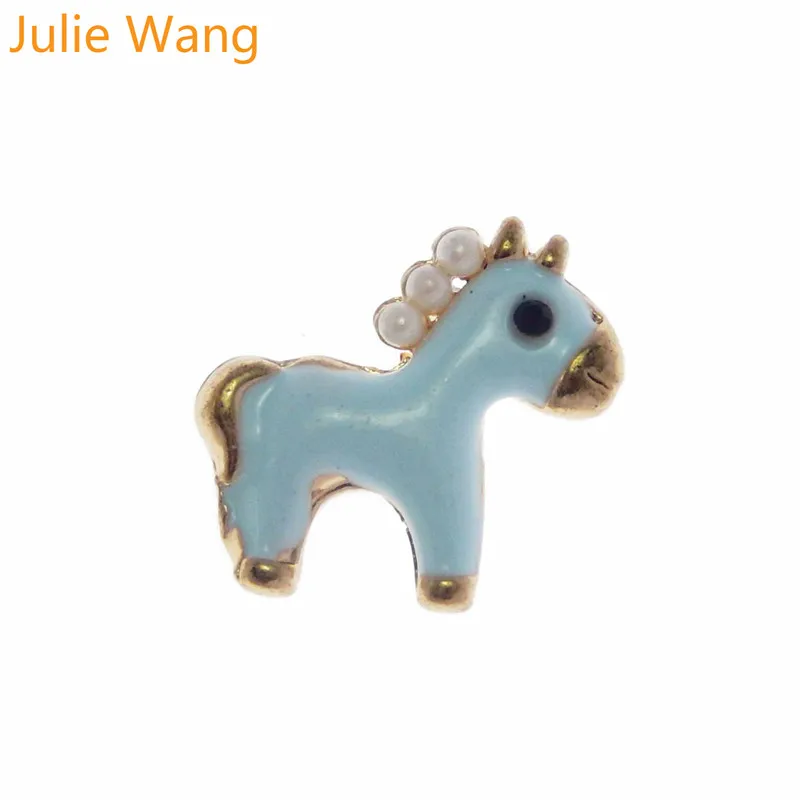 Julie Wang 5 шт. Золотая основа из сплава с синей эмалью жемчугом лошадью маленьким Foal