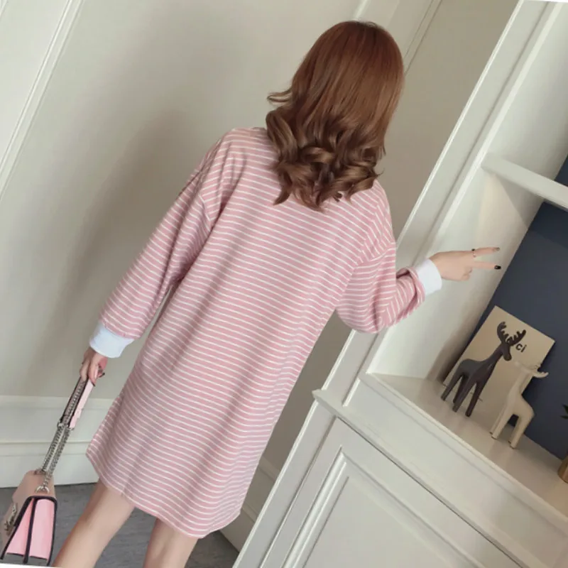 Осенняя мода полосатые футболки для беременных Свободная Повседневная блузка