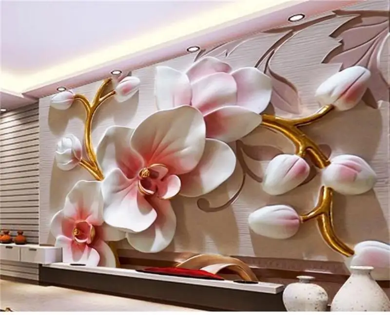 Custom 3D Photo Wallpaper Mural Living Room TV Backdrop Butterfly Orchid Flower Relief 3d Picture Home Decor | Обустройство дома