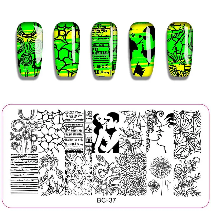 WAKEFULNESS Cute Animal Pattern Nail Stamping Plates Halloween Image Art Template Rectangle Stamp Manicure Stencils | Красота и