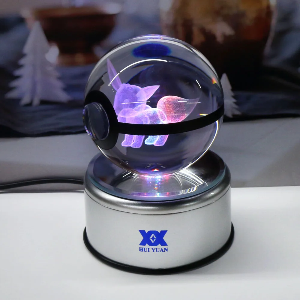 Eevee 3D лампа с хрустальным шаром Покемон го настольная украшение стеклянный шар ночник светодиодный красочный поворот база Хуэй Юань бренд