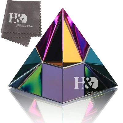 H& D 2 ''египетская Хрустальная пирамида пресс-папье в подарочной коробке энергетическое Исцеление фэн-шуй с бесплатными хрустальными салфетками домашний декор - Цвет: Multi Color 1