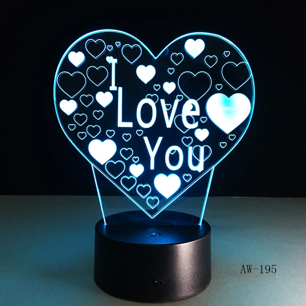 Светодиодный 3d-ночник I Love U Usb Touch дистанционное управление 7 цветные заменяемые светится в темноте игрушки подарок на Рождество, Хэллоуин AW-195