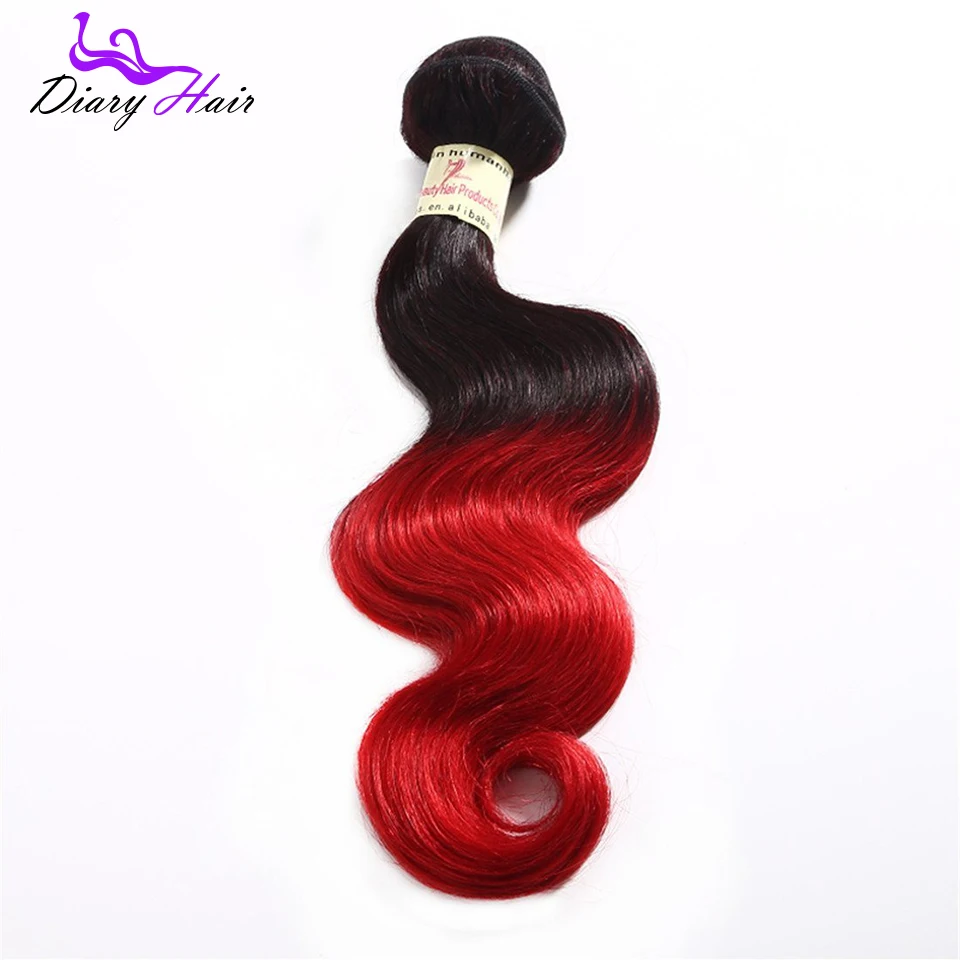 Brazilian ombre virgin hair body wave 7A unprocessed #1b red human extensions cheap black to two tone weave 100g |