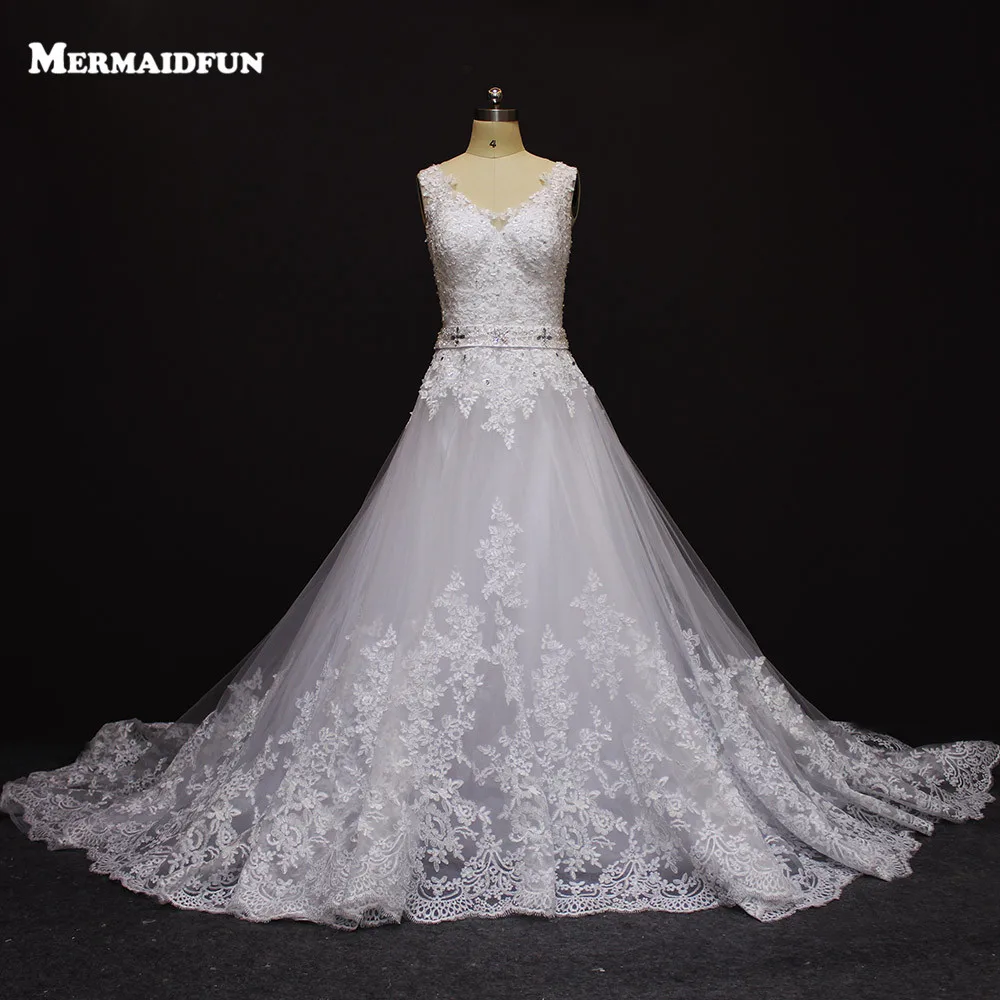 

2019 Vestido De Noiva Romantic A Line Lace Wedding Dress With Train Custom Made White Ivory Bridal Gown Robe De Mariage