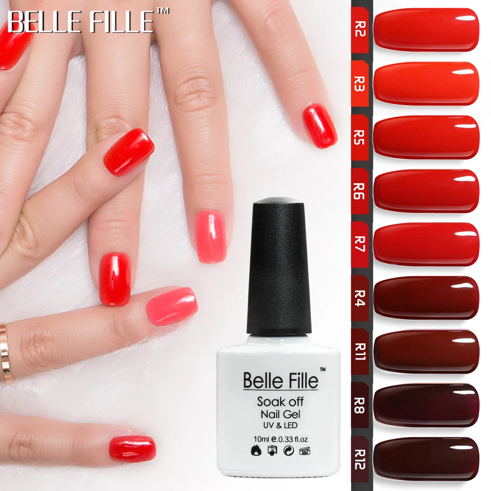 BELLE FILLE красный серии Цвета УФ гель лак для ногтей 10 мл Soak Off Nail Art Маникюр