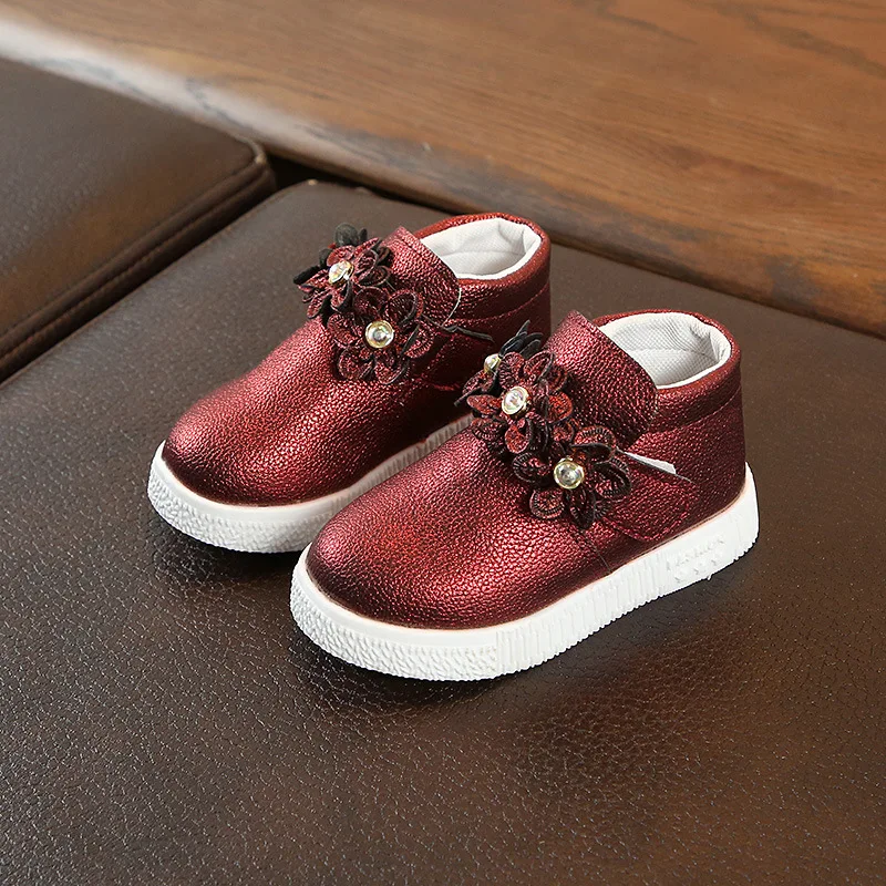 Autumn Toddler Baby Girls Shoes Children Fashion PU Flowers Short Boots Pink Gold Casual Kids Martin for Girl CSH796 | Детская одежда и