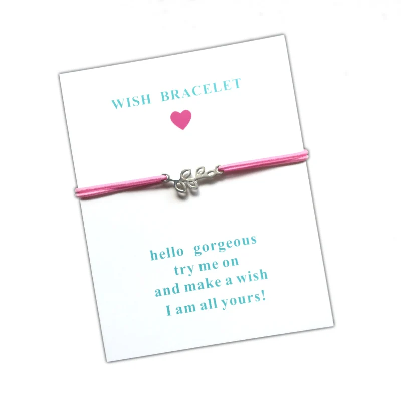 

10pcs/lot Wish Card Bracelet Leaf Stainless Steel Charm Adjustable Cord Lucky Bracelet For Men Women