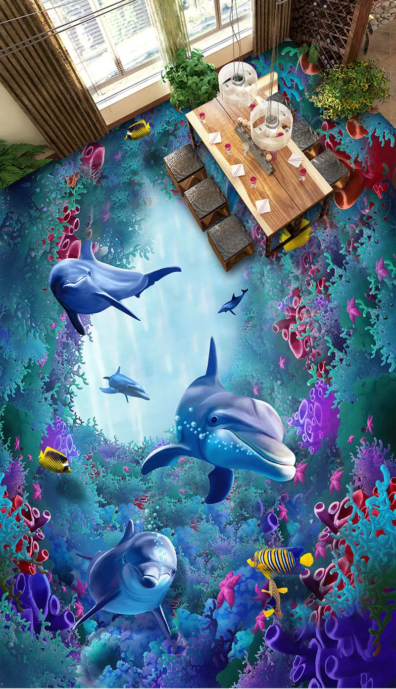 Настенные 3D обои Bacaz Sea World с изображением дельфина кораллов для туалета ванной
