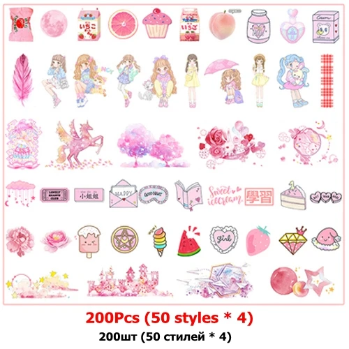 Pink memory 200 шт./кор. кавайные этикетки для милых девочек Еда серии наклейки планировщик для скрапбукинга канцелярские японский наклейки для дневника - Цвет: Pink memory