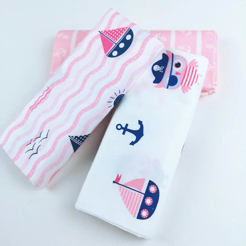 Новая розовая хлопковая ткань с принтом Совы и морского якоря для лоскутного