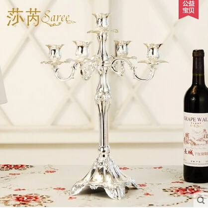 H41cm 5 arm candelabra серебряный канделябр свадебное украшение подсвечники большие