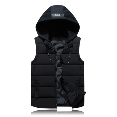 Black UNIVOS KUNI Мужской Женский Теплый жилет для пары Осень Зима сплошной цвет с капюшоном без рукавов большой размер 6XL Q6033 - Цвет: Black