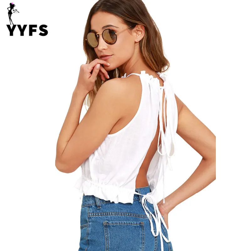 Мода Cami футболка Женские топы с открытыми плечами Холтер рукавов короткая со