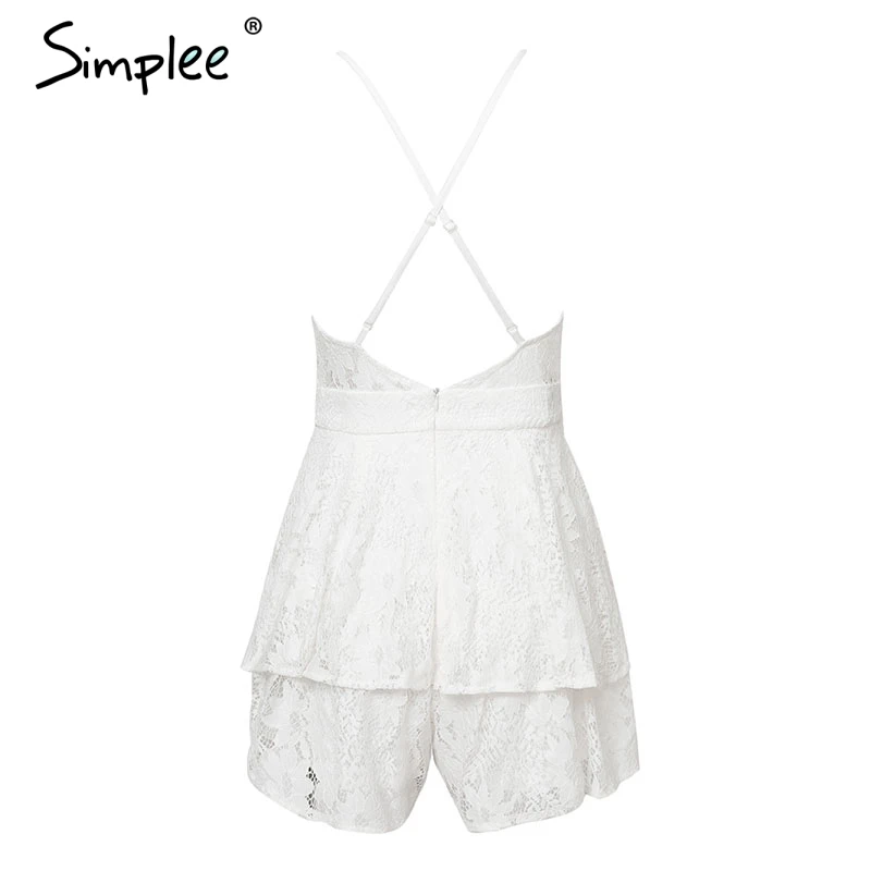 Женский кружевной комбинезон Simplee ромпер на бретелях с глубоким V образным