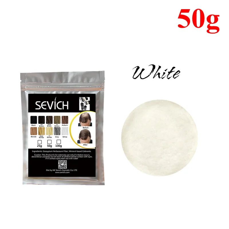 50g White Sevich 100 г волокна волос 10 цветов кератиновые волосы строительное волокно порошок мгновенный рост волос волокна пополнение 50 г Уход за волосами продукт - Цвет: 50g White