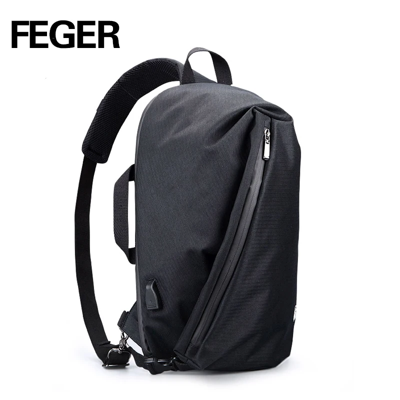 Мужской нагрудный рюкзак FEGER вместительный для ноутбука с usb портом зарядки