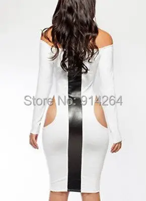 2015 Hollow Out Long Sleeve Symmetrical Slim Fit Formal Club Cocktail Midi Dress | Женская одежда