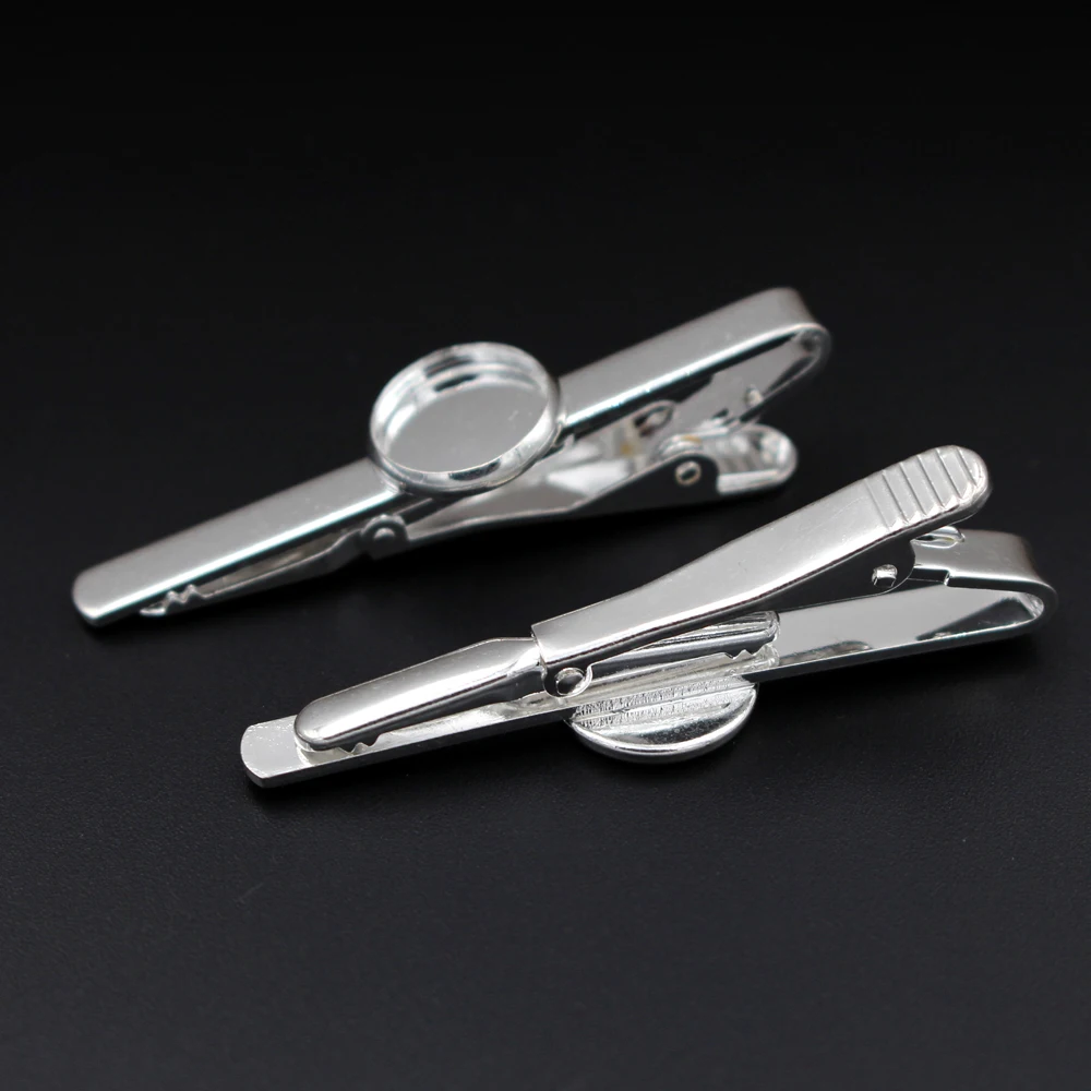 18mm Silver Plated Blank Round Bezel on Center Bar Cabochon Bases Settings Tie Clips Clasps Men's Jewelry Findings Wholesale - купить по