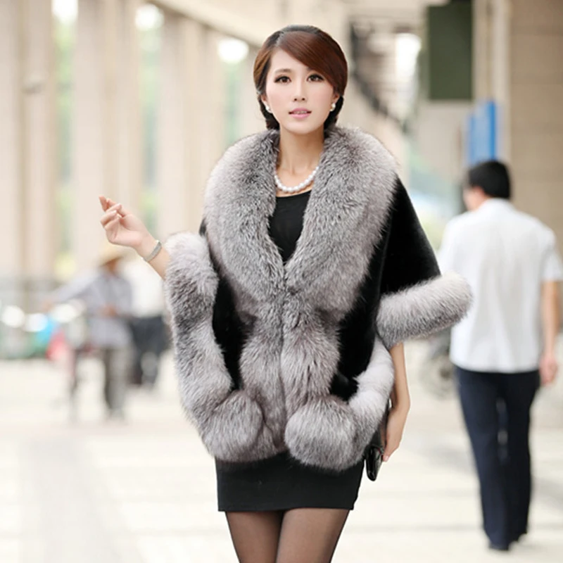 Бесплатная доставка 2020 искусственный мех шаль Женское зимнее пальто Высокое