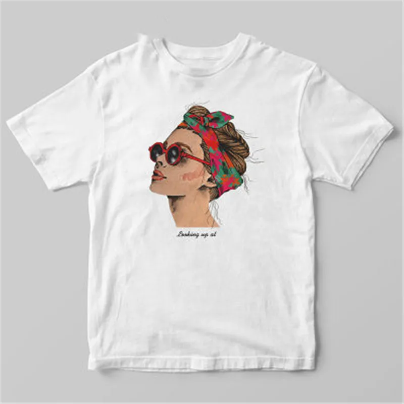2019 Летняя Мода Прохладный печати женские футболки белые хлопковые повседневные