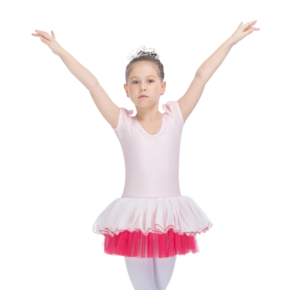 

Girls Pink Puffy Sleeve Leotard with Tulle Skirts for Ballet Dancing Performance/Girls Dancing Tutus