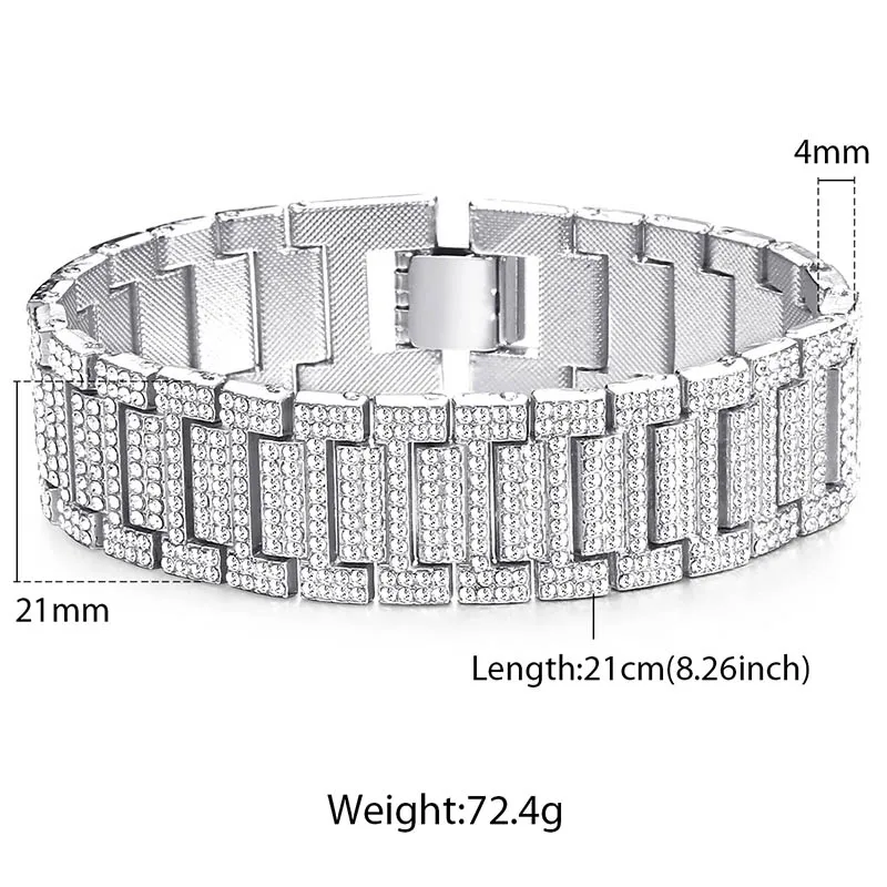 Большой хип хоп браслет для мужчин Iced Out серебро золото цепочка мужские ювелирные
