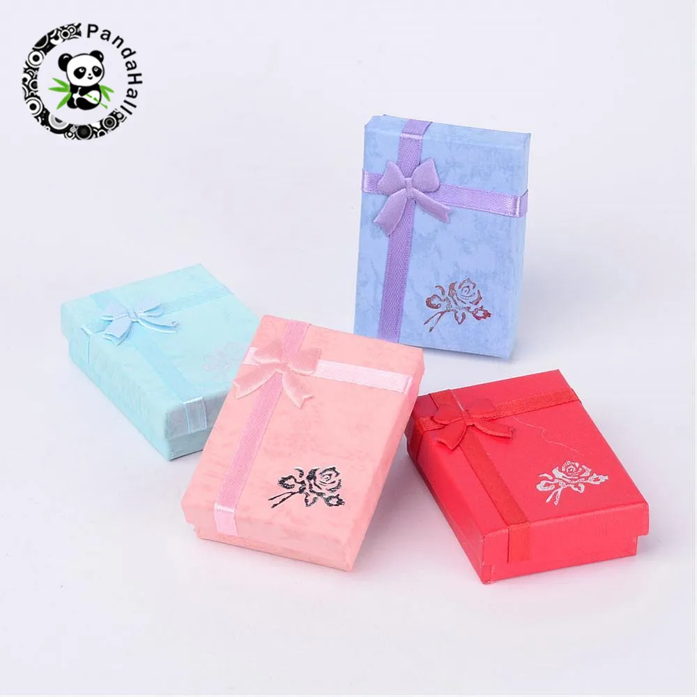

12pcs Gift Boxes for Jewellery Pendant Necklaces Packaging 7x5x2cm Cardboard Rectangle Jewelry Box with Bowknot Mixed Color