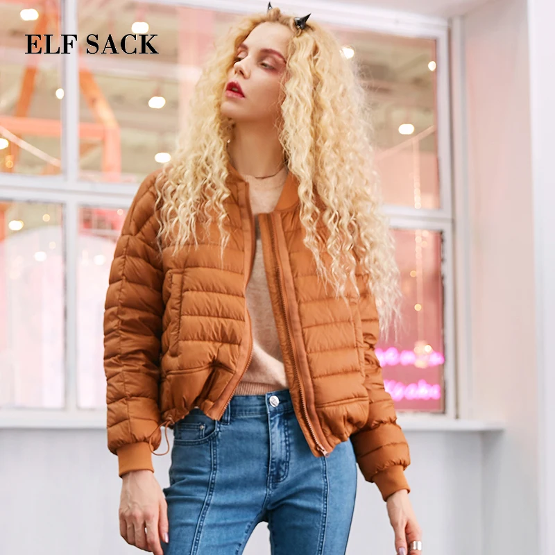 ELFSACK, зима, осень, новинка, женский ультра легкий пуховик, 90% утиный пух, куртки с капюшоном, теплое тонкое пальто, женская однотонная верхняя одежда