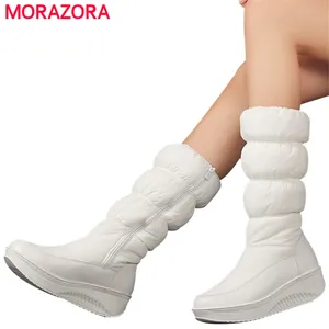 Женские сапоги на платформе MORAZORA, белые однотонные сапоги до середины икры, на молнии, большие размеры 35-44, для зимы