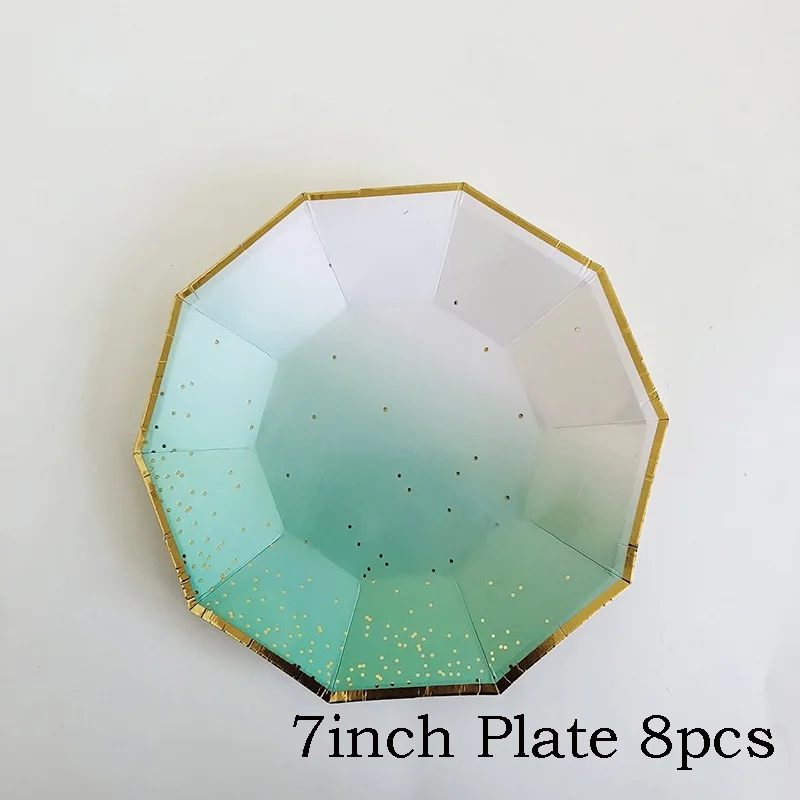 7inch Plate 8pcs Вечерние тарелки с розовыми радужными золотыми точками, обеденные тарелки/чашки/соломинки/салфетки, тарелки для вечеринки, дня рождения, свадьбы, мероприятия, декоративная столовая посуда - Цвет: 7inch Plate 8pcs