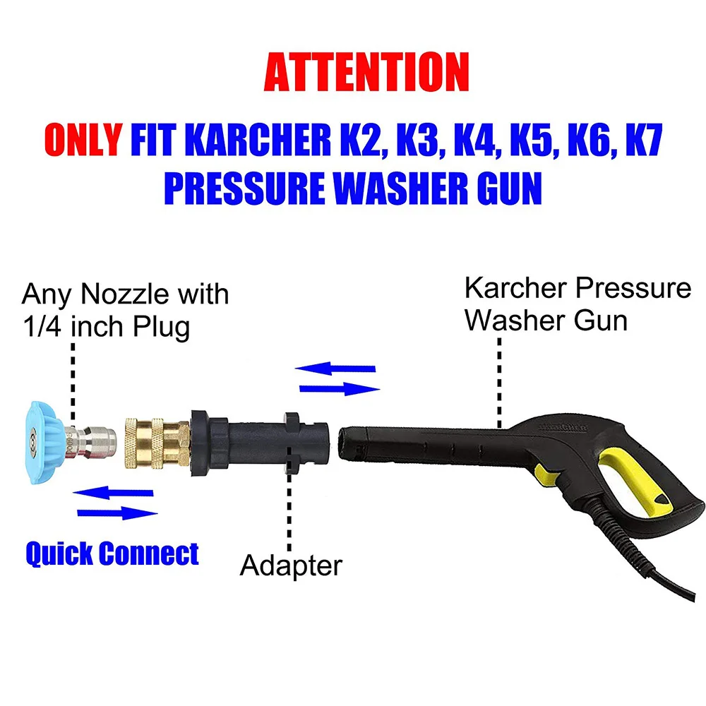 Адаптер для пистолета для мойки под давлением для Karcher серии K до 1/4 '', быстроразъемный фитинг с силовыми наконечники распылителя